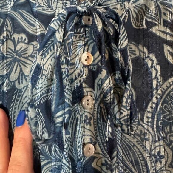 Frye & Co Blue Floral Ruffle Long Sleeve Dressy Button Down Blouse Women Sz XXL - Picture 8 of 10